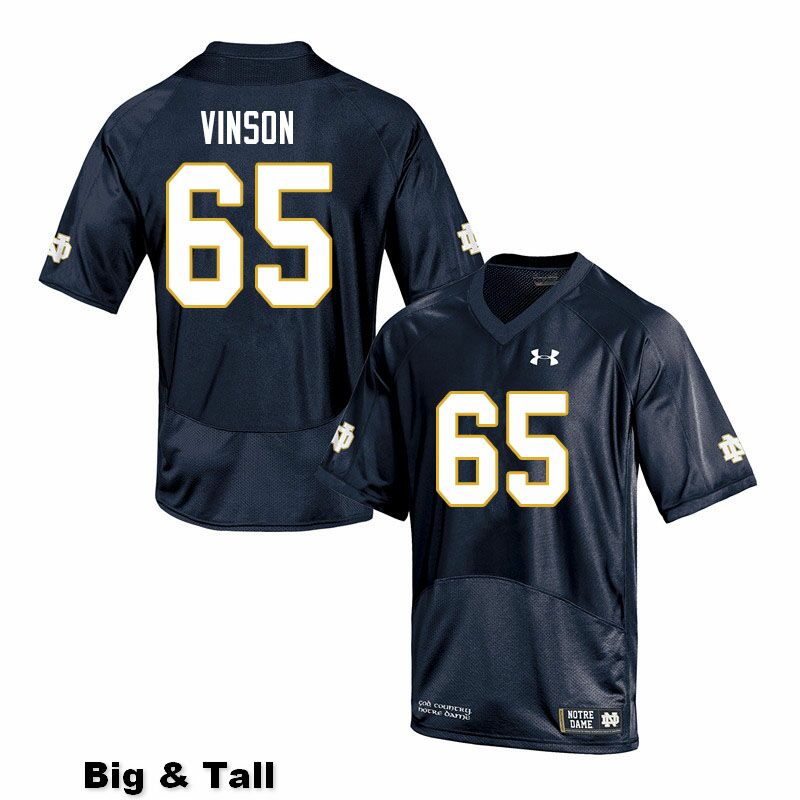 Men's NCAA Notre Dame Fighting Irish #65 Michael Vinson Stitched College Under Armour Authentic Navy Big & Tall Football Jersey FI10K23TT